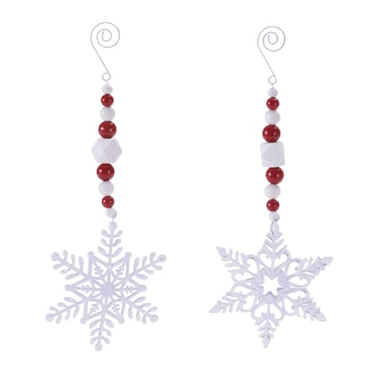Melrose 9.75" Red & White Snowflake Drop Ornaments Set